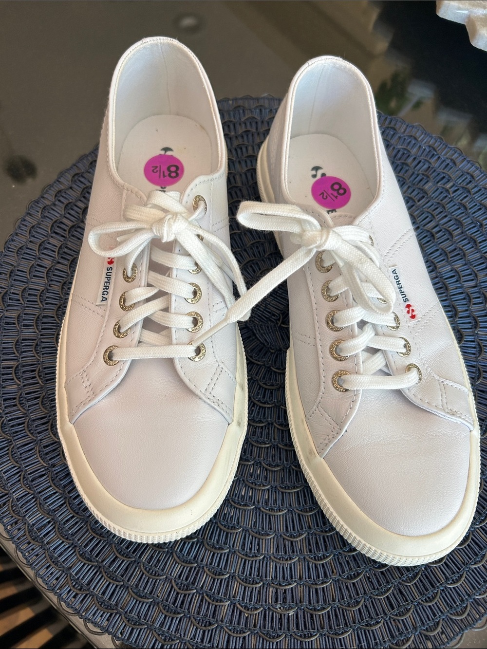 Superga White Leather Low-Top Lace-Up Sneakers